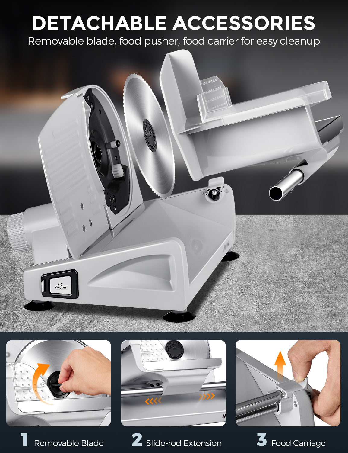 MIDONE Meat Slicer 200W Electric Food Slicer with Two Removable 7.5''  Stainless Steel Blade for Home Use, Black 