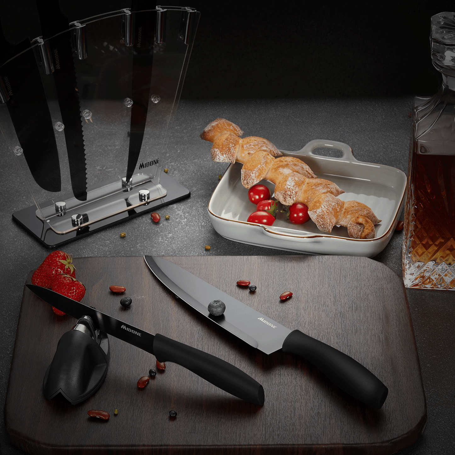  MIDONE Kitchen Knife Set with Acrylic Block, 17 PCS